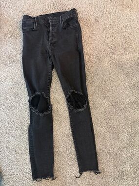 MOTHER Black Distressed Knee Skinny Jeans - Women